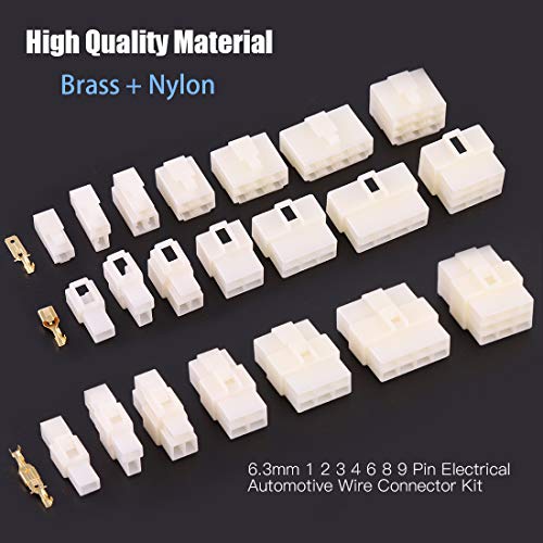 Glarks 400Pcs 6.3mm 1 2 3 4 6 8 9 Pin Electrical Automotive Wire Connector Male Female Socket Plug and Pin Header Crimp Wire Terminals Kit for Motorcycle, Bike, Car, Boats - size: 400Pcs 1 2 3 4 6 8 9 Pin