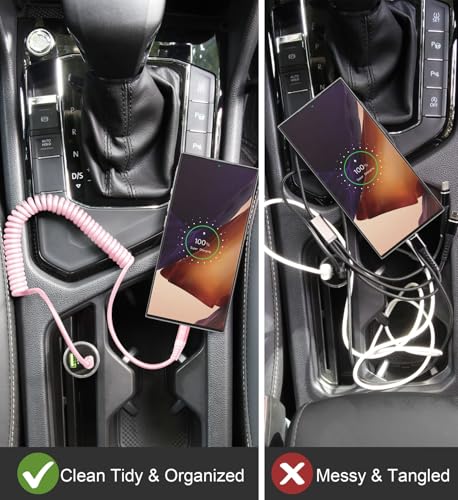 USB C Cable Fast Charging Cable [3FT+6FT] Coiled USBA to USBC Cable for Car - color: Pink, size: 3FT+6FT