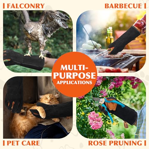 HANDLANDY Animal Handling Gloves, Bite-Proof, Scratch-Resistant, Pet Gloves for Dogs, Cats, Falconry, Gardening - color: Black, size: 16 Inches