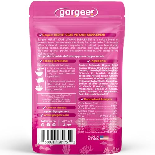 Gargeer 4oz Hermit Crab Multi-Vitamin Supplement. Premium Trace Minerals, Promote Growth, Exoskeleton Formation, Support Molting Process. Enjoy! - size: 4 Ounce (Pack of 1), style: Multi-Vitamin
