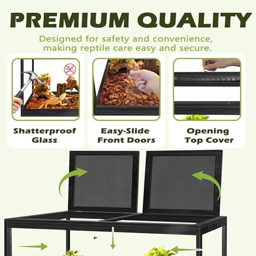 PROLEE Reptile Tank, 82 Gallon Beard Dragon Tank, Tempered Glass Reptile Encloure and Snake Tank with Locking Design for Lizard,Gecko,Chameleon (48"X19.5"X19.5",Black) - color: Black, size: 82 Gallon (48x19.5x19.5 Inch)