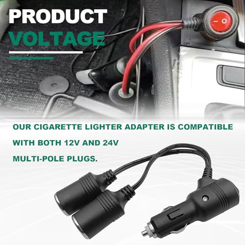 Automotive Universal Car Cigarette Lighter Splitter 1 to 2, 2-Socket 12V 24V Adapter with On/Off Switch, Fast Charging Power Charger Port for Car Vehicle