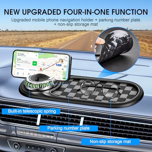 1pc Multifunction Car Anti-Slip Mat and Phone Holder, Gray-Silver Dashboard Pad with Temporary Parking Number Pad for Phones Keys Sunglasses