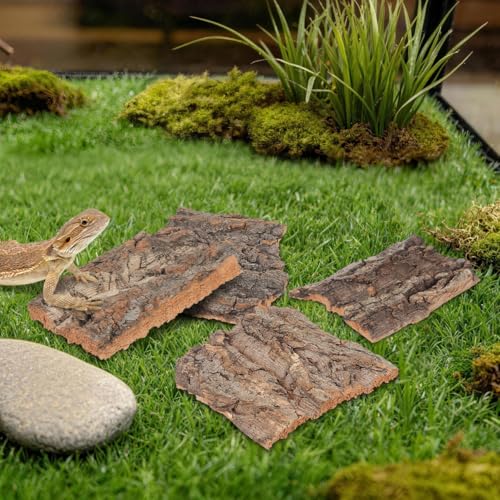 DOITOOL 4Pcs Natural Climbing Bark Reptile Hide Terrarium Decor for Small Pets Aquarium Wood Background 5.11X1.49X0.39In