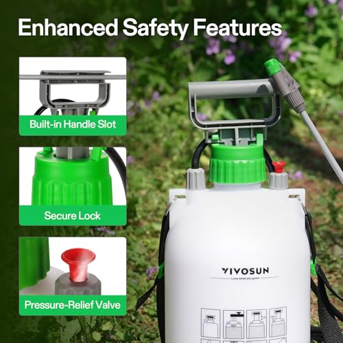 VIVOSUN 1.35 Gal/5L Pump Sprayer, Garden Water Sprayer for Plants, Weeds & Lawn Care, with 3 Nozzles, 50'' Long Hose & Pressure Relief Valve - size: 1.35 gal