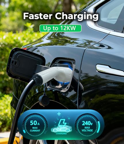 TopAutoGear EV Charger Extension Cable 50A 25ft SAE J1772 Extension Cord Compatible with 110V-240V Level 1/Level 2 EV Chargers for J1772 EVs/PHEVs,IP67 Waterproof Car Charger Extension Cable with Bag - size: 25FT-50A