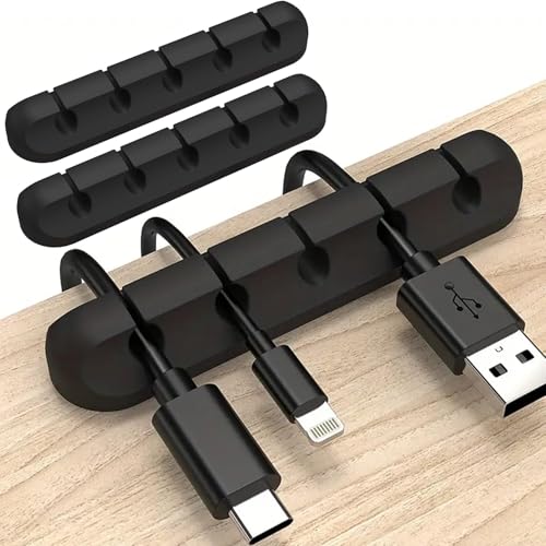 3-Pack Multifunctional Cable Organizers with 5 Slots | Durable USB Wire Management Clips for Home, Office, and Car -Black - color: Black