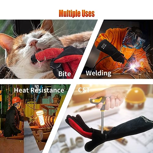 Long Welding Gloves 23.6 Inches 932℉,Heat/Fire Resistant Leather For Mig, Tig, Stick, Forge, BBQ, Grill, Fireplace - color: 17.7in Black