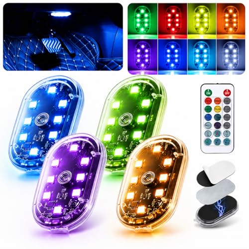 4PCS Magnetic LED Interior Car Lights, 8 Colors Wireless Ambient Nightlight - size: 4pcs
