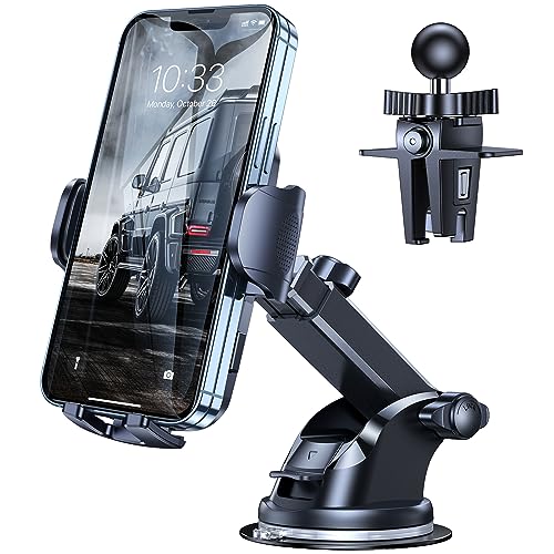 Phone Mount for Car [Military-Grade Super Suction] Universal Hands-Free Phone Holder for Dashboard Windshield Air Vent for iPhone 17/16 Pro Max Air Plus Samsung All Phones - size: Holder+Dash+Vent+Windshield