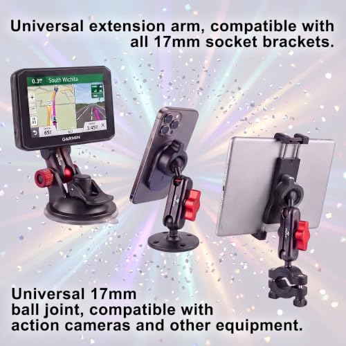 17mm Ball Mount Extension, All-Aluminum Double Ball Adapter - size: 4.33" Length