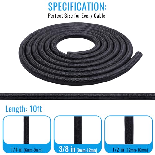3/8" - 10Ft Split Braided Cable Sleeve, Wire Loom Tubing, Black - size: 3/8" - 10Ft