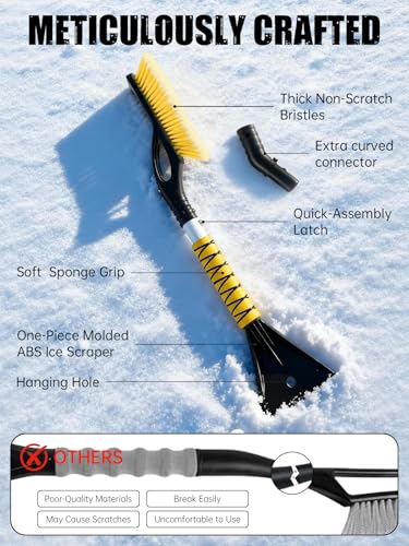 MIKKUPPA 27" Snow Brush and Ice Scrapers for Car Windshield, Yellow - color: Yellow(with Curved Connector)