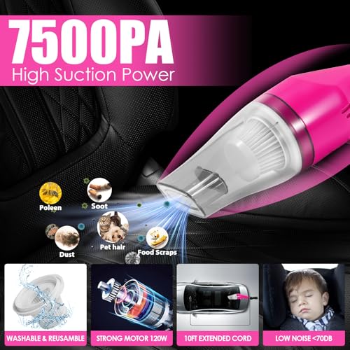 20PCS Pink Car Cleaning Kit, Car Interior Detailing Kit with Red High Power Handheld Vacuum, Detailing Brush Set, Windshield Cleaner, Cleaning Gel, Complete Auto Accessories for Women - color: Pink