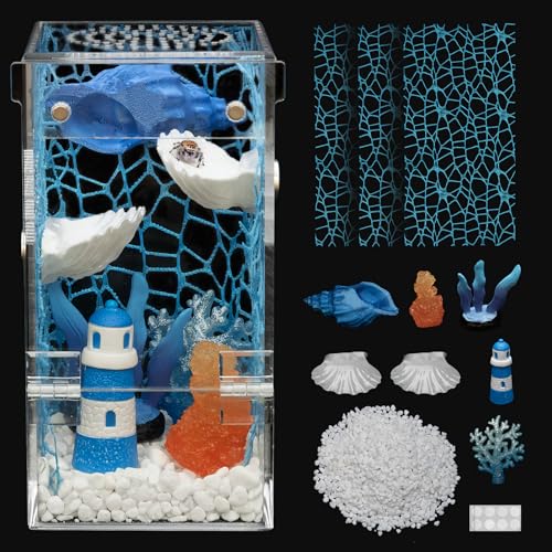 Jumping Spider Enclosure Starter Kit,Escape Proof Ocean Terrarium | Praying Mantis Terrariums,Transparent Acrylic Complete Bug Habitat,All In One Arboreal Tarantula Cribs Cage,Insect Container - size: Small