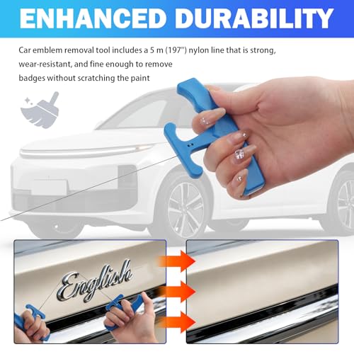 Car Emblem Removal Tool with 5M Nylon Plate Line,Portable Car Badges Removal Tool with Non-Slip Handle,Multi-Purpose Cars Wrap/Sticker Remover Tools for Nameplates & Logos - color: Blue