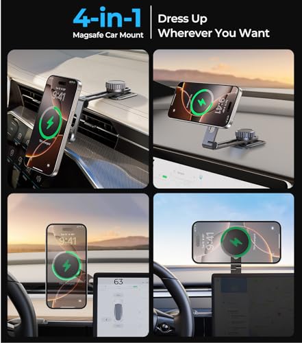 Tesla Phone Mount Qi2 Charger for iPhone MagSafe 【Hidden Foldable Design】 15W Wireless Charging, Universal Car Magnetic Dashboard Phone Holder, Tesla Model 3/Y/Cybertruck Accessories - size: Screen+Charger