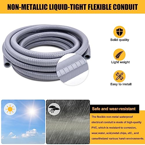Liquid-Tight Conduit - 1-1/4 inch 50 Feet Flexible Non Metallic Liquid Tight Electrical Conduit Kit, with 4 Straight and 2 Angle Fittings Included - size: 1-1/4inch 50FT