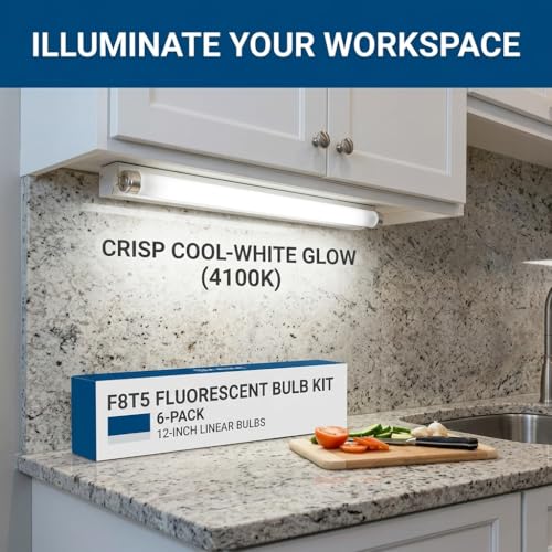 Circle F8T5 Fluorescent Light Bulbs - 12 inches Under Cabinet Bulb - Cool White 4100k 8 Watt Tube Bulb - Pack of 6 - color: 4100, size: 6 Count (Pack of 1)