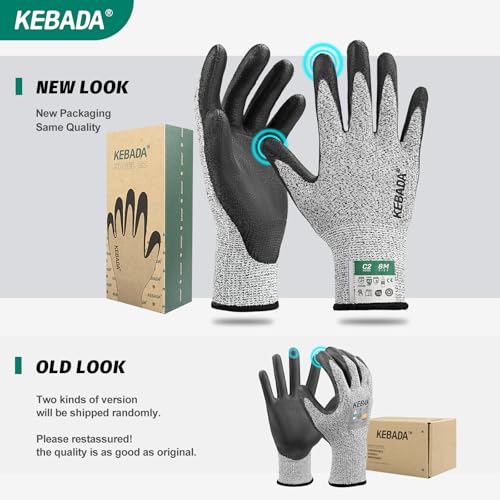 Kebada Cut Resistant Gloves, ANSI A2 Cutting Glove, PU Coated, Touchscreen, Multi-Purpose Model C2, 6 Pairs, X-Large - color: Grey(6 Pairs), size: 10/X-Large