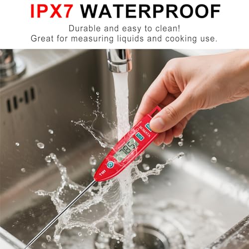 BOMATA Waterproof IPX7 Thermometer for Water, Liquid, Candle and Cooking. Instant Read Food Thermometer with Long Probe for Cooking, Meat, BBQ! T101 (Red Color)……… - color: Red