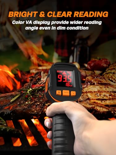 Mecurate Infrared Thermometer Gun -58°F to 1112°F, Laser Temperature Gun with Adjustable Emissivity, Max/Min/Hold for Cooking, BBQ, Freezer, Industrial Use,with Long Probe Meat Thermometer