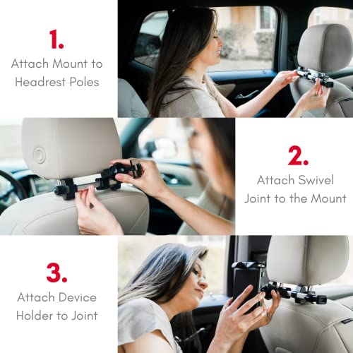 Macally Tablet Holder for Car Headrest - Adjustable iPad Headrest Mount for Car - Super Secure Car iPad Holder Backseat Kids - Fits All 4.7-12.9" Back Seat Devices (iPad Pro/Air/Mini, Nintendo Switch) - color: Silver