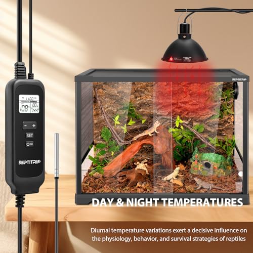 REPTITRIP 8.5 Inch Reptile Heat Lamp Fixture with PID Thermostat & 150W Ceramic Heat Emitter (Non-Light Emitting), Independent Day & Night Temperatures, Lampshade MAX 150W - size: 8.5 inch