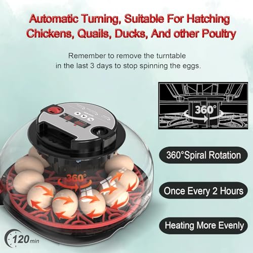 12-24 Egg Incubator with Automatic Egg Turning and Humidity Control,Water Refill,Egg Candler,Incubators for Hatching Chicken,Ducks,Goose,Quail,Pigeon,Parrot,Turkey for Farm, Home,Science Classroom