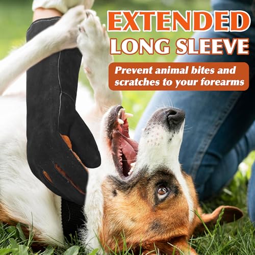 HANDLANDY Animal Handling Gloves, Bite-Proof, Scratch-Resistant, Pet Gloves for Dogs, Cats, Falconry, Gardening - color: Black, size: 16 Inches