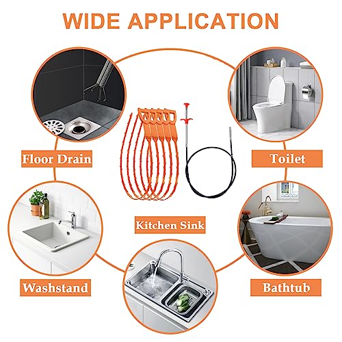 SDTC Tech 6-Pack 64 Inch Snake Drain Cleaner and 20 Inch Hair Clog Remover Flexible Spring Pipeline Claw Hook Retriever for Sewer Toilet Kitchen Sink Bathroom Tub - color: 5pcs 20inch+ 1pcs 64inch