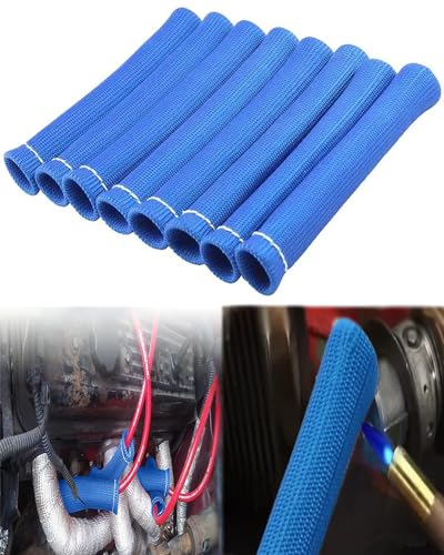 Spark Plug Wire Heat Shield Sleeve - 8 PCS 2500°F Spark Plug Boot Protector, 6 Inch High Temperature Thermal Cover for LS1 LS2 SBC BBC 350 454 Racing Engines & Exhaust Headers, Blue - color: Blue