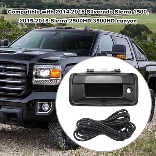 Tailgate Handle Backup Camera Rear View Camera Replacement for Silverado 2014-2018 Sierra 1500/2500HD/3500HD 2014-2018, Replacement for Canyon 2015-2018 with 26FT Extension Cable