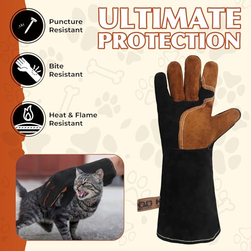 HANDLANDY Animal Handling Gloves, Bite-Proof, Scratch-Resistant, Pet Gloves for Dogs, Cats, Falconry, Gardening - color: Black, size: 16 Inches