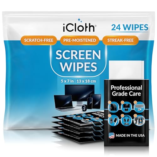 iCloth Screen Cleaner Wipes Individually Wrapped Travel Size Streak-Free (24 Large Wipes) - size: 24 Large Wipes