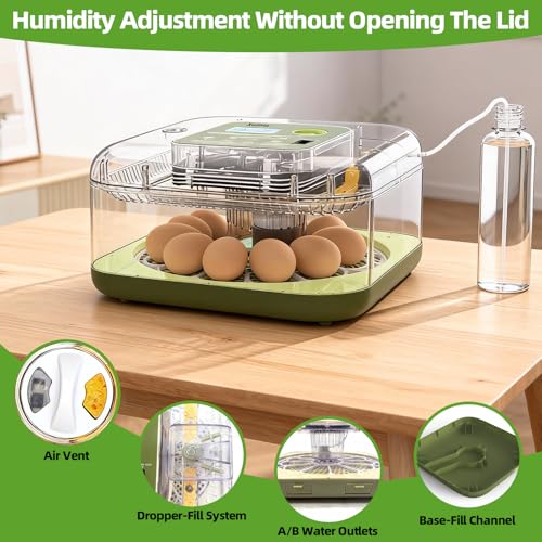 12 Egg Incubator for Hatching Eggs with Automatic Turning, Temperature & Humidity Display, Egg Candler, and Hatch Day Alert - Ideal for Chicken, Duck, and Quail Eggs