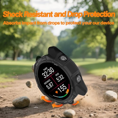 Watch Screen Protector for Garmin Forerunner 570 47mm and protective Case - color: Black