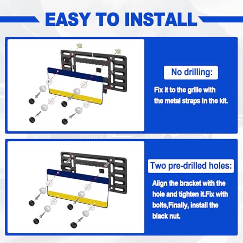 Front License Plate Mounting Kit, No Drill Front Plate Mount, Universal Car Tag Adapter with Anti Theft Stainless Steel Screw Bolt Caps