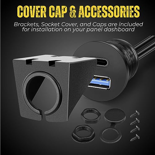 TNP Dual USB 3.0 Flush Panel Mount Extension Cable for Car Dash, 6 ft - size: 2 Ports USB-A + C (6 Feet)