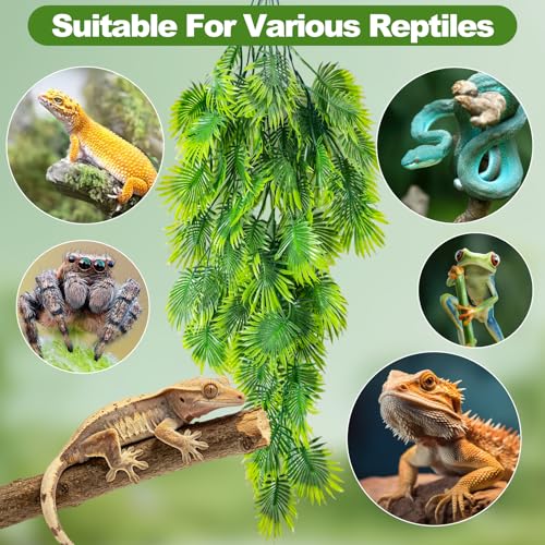 CousDUoBe 10 Pcs Reptile Plants Decorations,Terrarium Hanging Plants Vines Artificial Leaves Habitat Decorations with Suction Cup for Bearded Dragon Hermit Crab Lizard Snake Geckos Chameleon