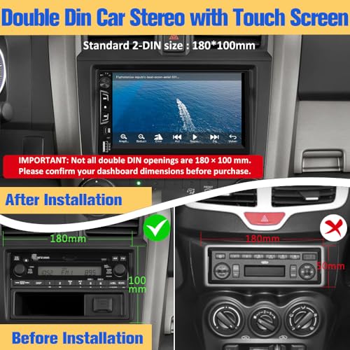 Universal Double Din Car Stereo with Wireless CarPlay & Android Auto, 7" HD Touch Screen Head Unit with Backup Camera/External Microphone, Car Radio Supports Bluetooth/SWC/FM/USB/RGB