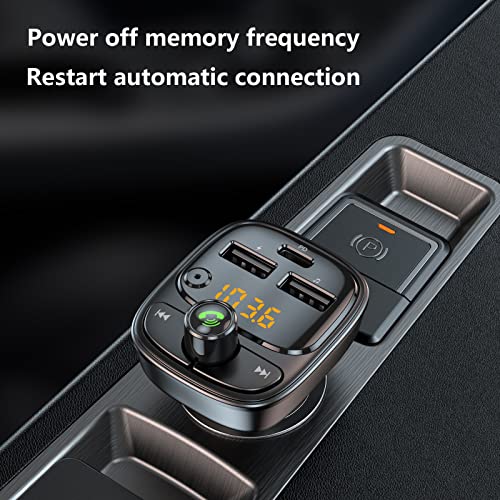 Bluetooth 5.3 FM Transmitter Car Adapter, Wireless Radio MP3 Player Stereo Music Audio Receiver Hands Free Calling, 42W (PD 30W & 12W) USB C Car Charger for iPhone, Support TF Card & USB Disk (Black)