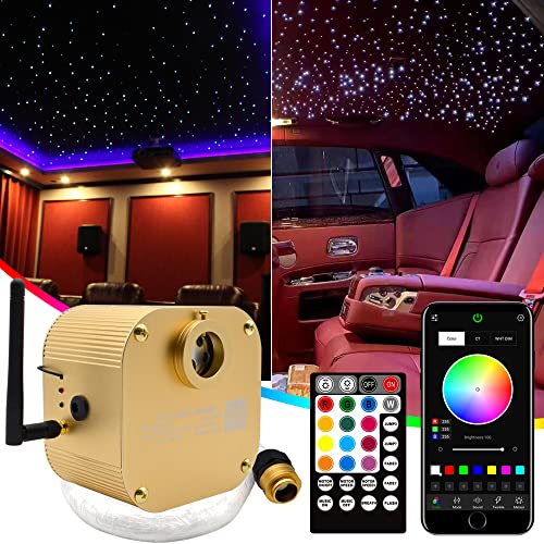 Twinkle 16W Bluetooth APP Control Fiber Optic Lights RGBW Music Sync Star Ceiling Light Kit for Car Home Indoor Interior Decoration Starlight Headliner 550 Pieces 0.03in 13.1ft