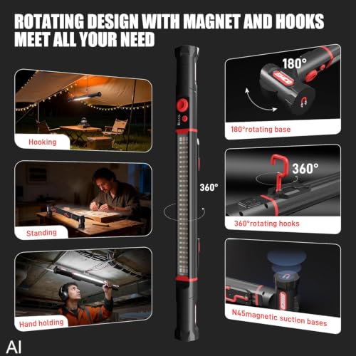 YouTeMei Under Hood Work Light Bar, Ultra Long Size Magnetic Work Light with 5200mAh Backup Charger, 3220LM, Hands-Free Garage Light for Mechanics, Emergency, Vehicle Inspection