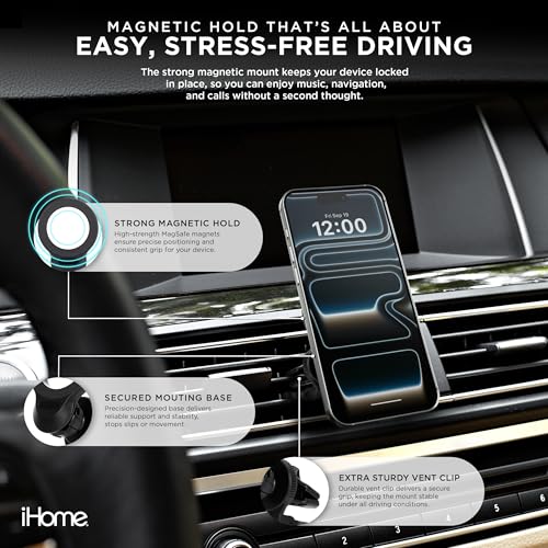 iHome Air Vent Clip Car Mount, 360° Rotation, Secure Fit, Adjustable Grip (Magnetic Air Vent) - style: Magnetic Air Vent
