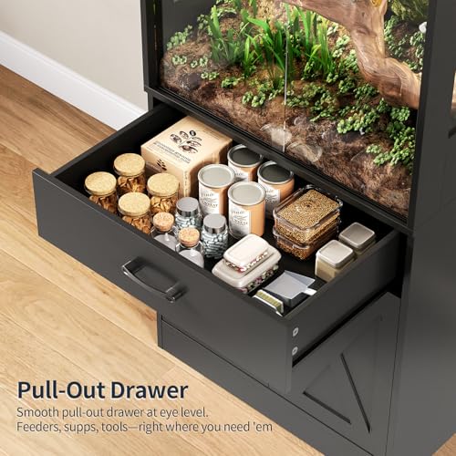 67 Gallon Reptile Tank with Stand,Reptile Enclosure with Cabinet for Lizards,Gecko,Skinks,Snakes,Reptile Terrarium with Power Outlet,Sliding Acrylic Doors,Bearded Dragon Tank Black CAGE001B - color: Black