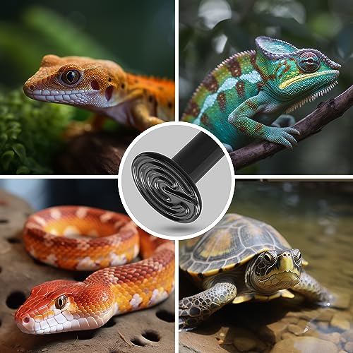 Ceramic Heat Emitter for Reptiles, 2 Pack 100W Heat Lamp Bulb, E26 Ceramic Reptile Heat Bulb Black, No Light Emitting Heat Lamp for Amphibian Pet, Heat Bulb for Bearded Dragon Turtle Snake Lizard
