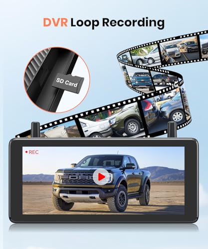 AUTO-VOX 7.2" Solar Wireless Backup Camera with Suction Cup Mount: HD 1080P DVR Reverse Camera, Adjustable Windshield Mount, IP69K Waterproof for Car, Van, SUV, Truck, Trailer, RV