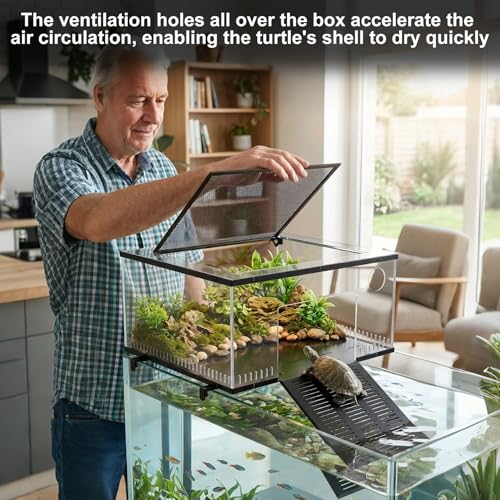Brobear Above Tank Turtle Basking Platform –75 Gallons Acrylic Large Turtle Basking Platform, Fits 18-20" Wide Aquariums, Anti-Rust & Safe for Red-Eared Sliders, Easy to Install Escape-Proof Design