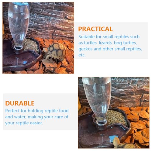 SUPVOX Automatic Reptile Waterer and Bearded Dragon Feed Bowl with Water Reservoir, Portable Turtle and Lizard Feeding Dish for Terrarium Use, Deep Coffee Color